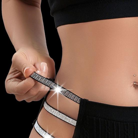 Women's Glitter Underwear Soft Strappy Rhinestone G-string Thong Sexy Mid Waist Cut Out Cheeky Seamless Panties