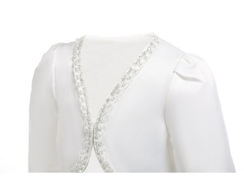 Mädchen Mittel/Groß Langärmliges Perlenbesetztes Prinzessinnen-Brautkleid mit Schal