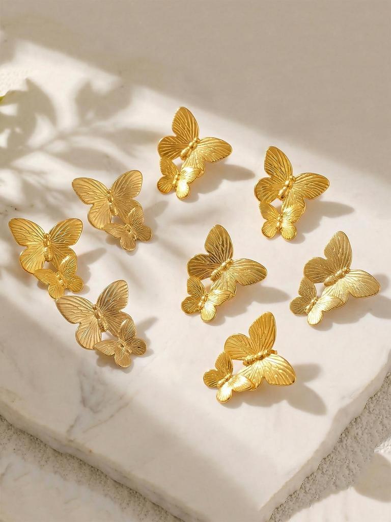 Chic Geometric Butterfly Texture Gold-Plated Stainless Steel Earrings
