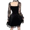 Lace Patchwork Ruffle Edge Dress Lace Stitching Frill Long Sleeve Dress