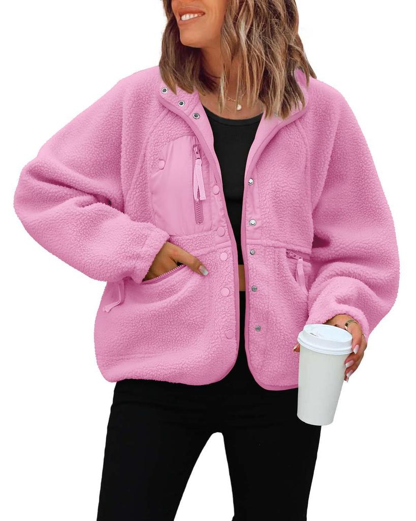 Damen Fleecejacke, Herbst Winter Lässiger Sweatshirt Mantel, Sportliche Lockere Warme Oberbekleidung