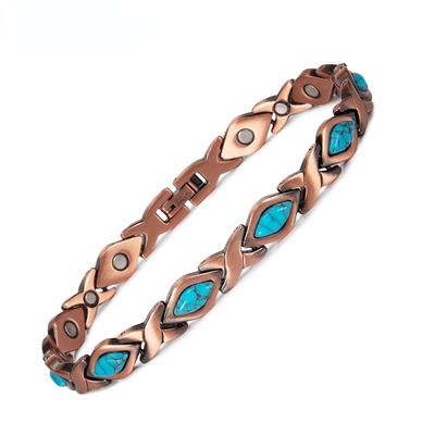 Ikuinen Armband aus reinem Kupfer für Damen, Vintage-Stil, künstliches türkisfarbenes Kupfer, Armbänder, Vorteile, Kettenglieder-Schmuck, wasserdicht