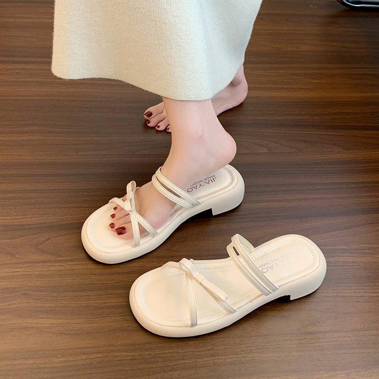 

Silver bow slippers women s summer wear new fashion sandals with skirt thick heel cool slippers 40 белый