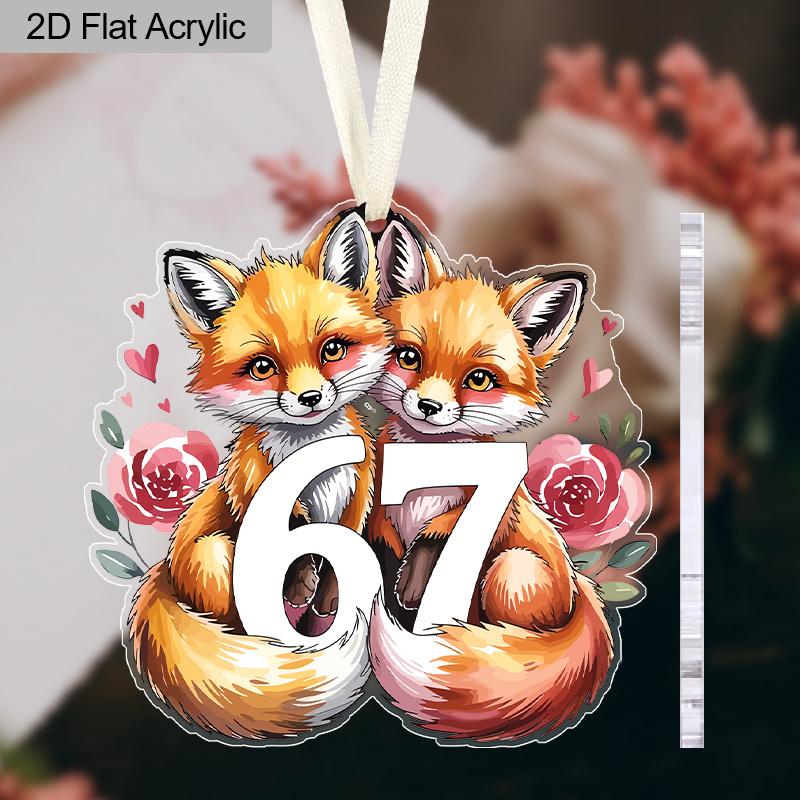 Valentine's Day Transparent Acrylic Pendant Two Foxes 6 7 Pattern Hanging Decor for Wall Door Car Gift for Friends Galentine's Day
