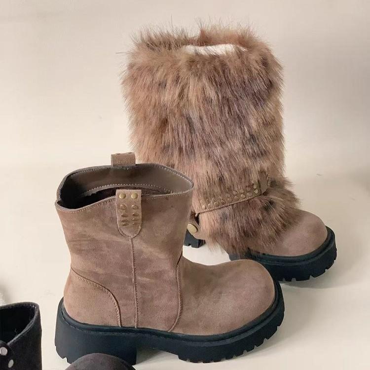 Retro thick-soled velvet warm leopard print snow boots women's 2025 new autumn and winter thickened non-slip and heightened big-headed cotton boots