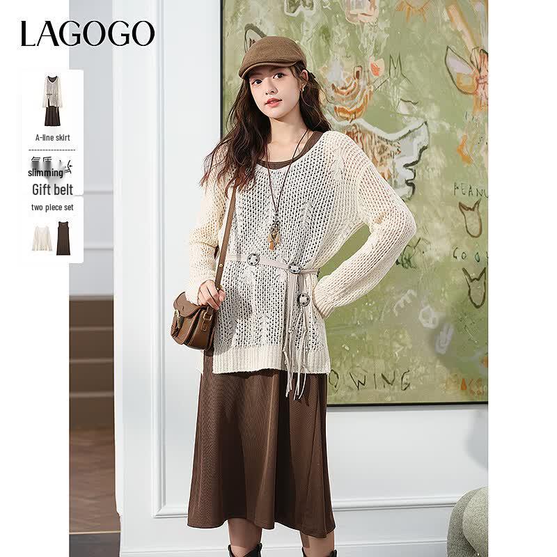 LAGOGO 2025 New A-Line Midi Dress OCLL837G13 S