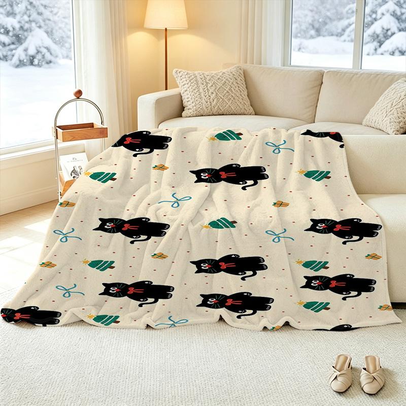 Black Cat Series Flannel Blanket | No-Shedding, Soft Cozy Throw for Home Lounging, Winter Warmth, Christmas & Halloween