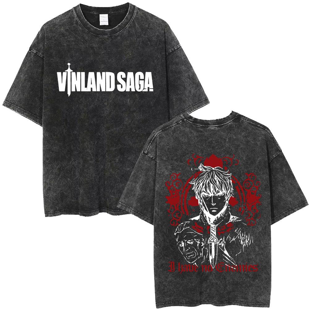 Anime Vinland Saga Thorfinn I Have No Enemies Vintage Washed T Shirt Mens Women Manga Casual Oversized Tshirts Male Streetwear