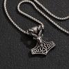 Men's Distressed Hammer Pendant Necklace with Stainless Steel Sheep Head and Rope Pattern, Long Box Chain