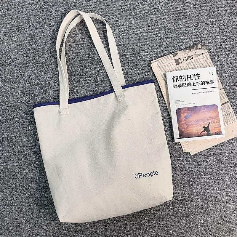 Letter Casual Canvas Shoulder Zipper Shopping Bag