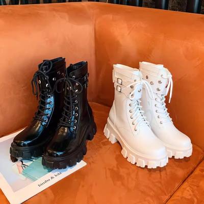 Star Same Ultra-light Locomotive Short Boots Women's Platform Martin Boots Women's Short White Retro Medium Boots Chelsea Boots