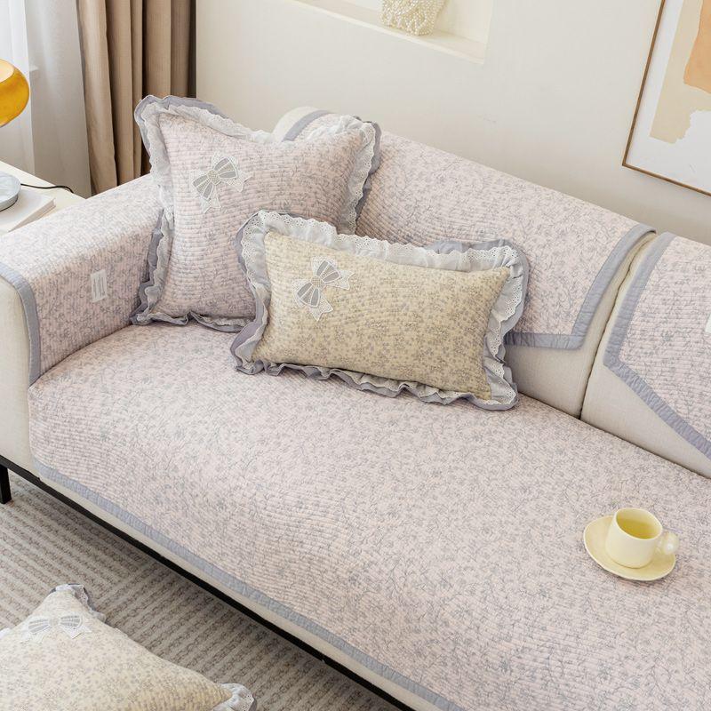 

Fog Flower Twill Pure Cotton Non-Slip Quilted Fabric Sofa Cushion Cover Towel Quilted Floral Straight Edge Window Cushion Washable Pollen in the fog 30*50cm pillow case without core