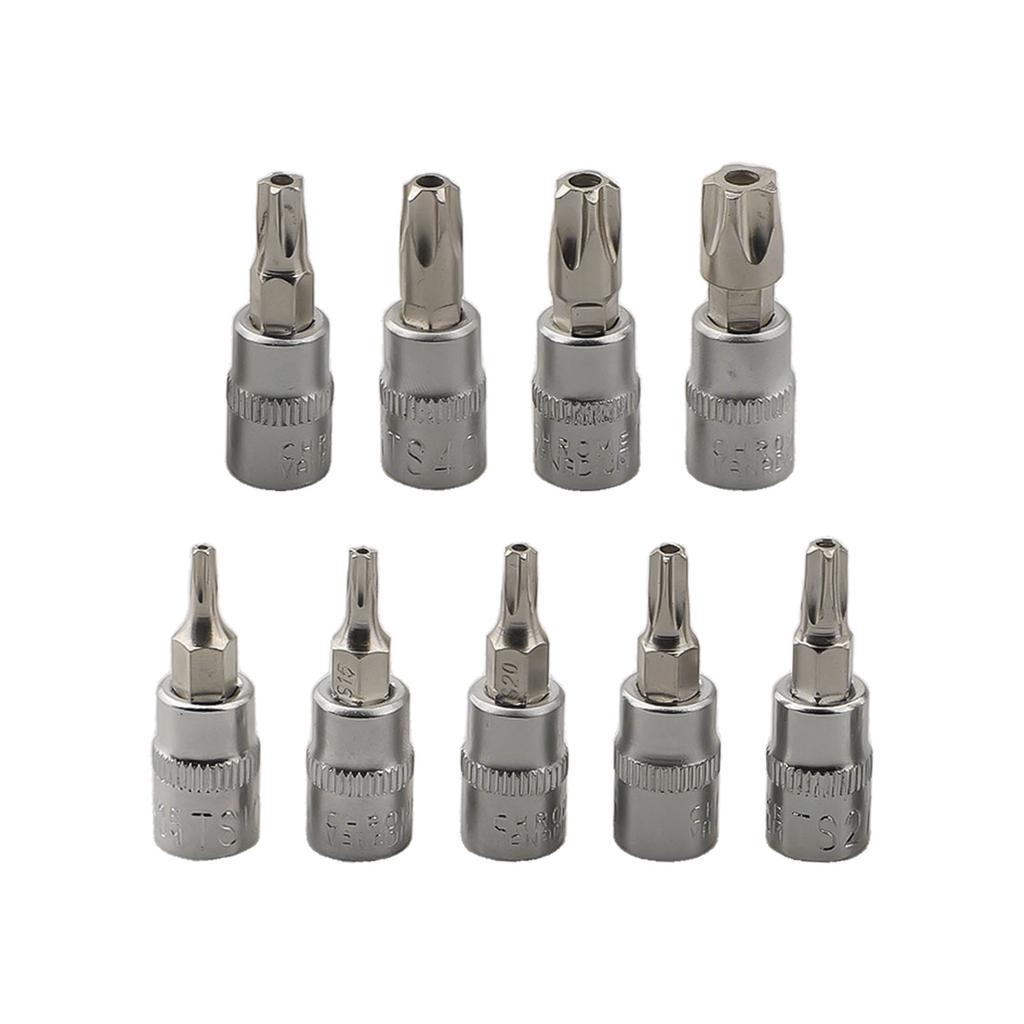 9 Pcs 5 Point Star For Torx Screwdriver Bit 1/4 Inch Drive Socket Pentalobe TS10-TS50 Hand Tools Accessories
