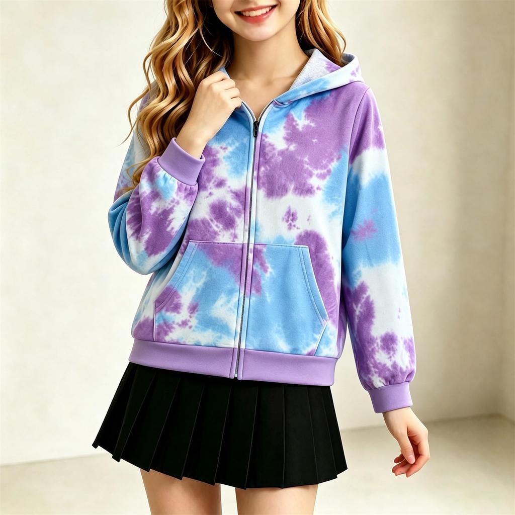 Boys and Girls Print Zip-Up Hoodie Sweatshirt Jacket Comfortable Casual Top for Everyday Wear