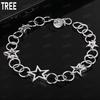 925 Sterling Silver Star Connected Side Chain Beautiful Bracelet Gift Jewelry