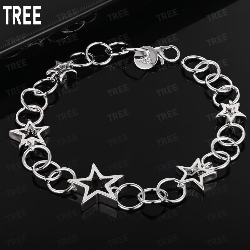 925 Sterling Silver Star Connected Side Chain Beautiful Bracelet Gift Jewelry