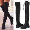Women's Lace-Up Knee Bare Boots Flat Round Toe Shoes Casual Long Tube Booties