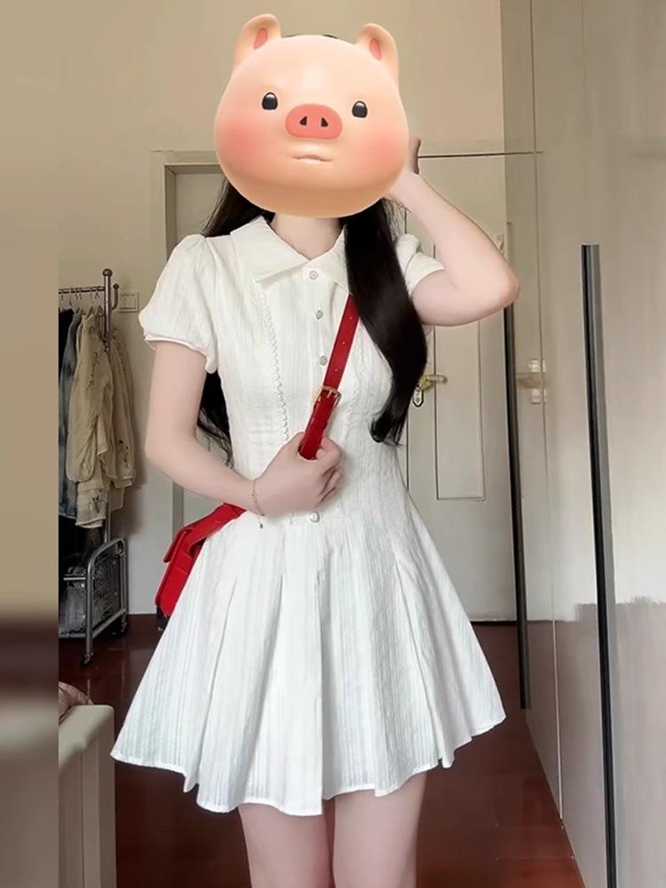 College Style Lapel Black Dress Women's 2026 New Models Are Particularly Beautiful, Waist Pinch Short Skirt, Early Summer Wear