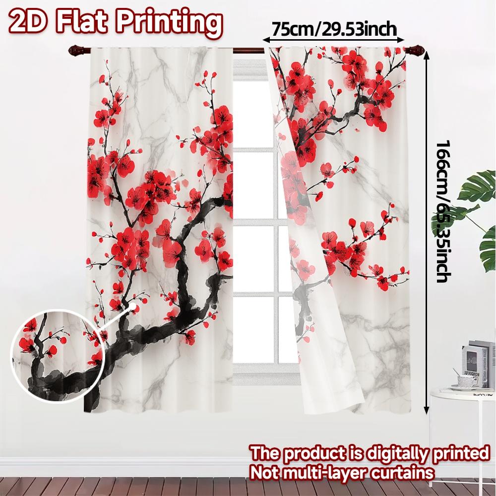 Set Of 2 Modern Flat Printing Jit Curtains Without Rod Cherry Blossom Drapes Pattern Polyester Gifts Curtain