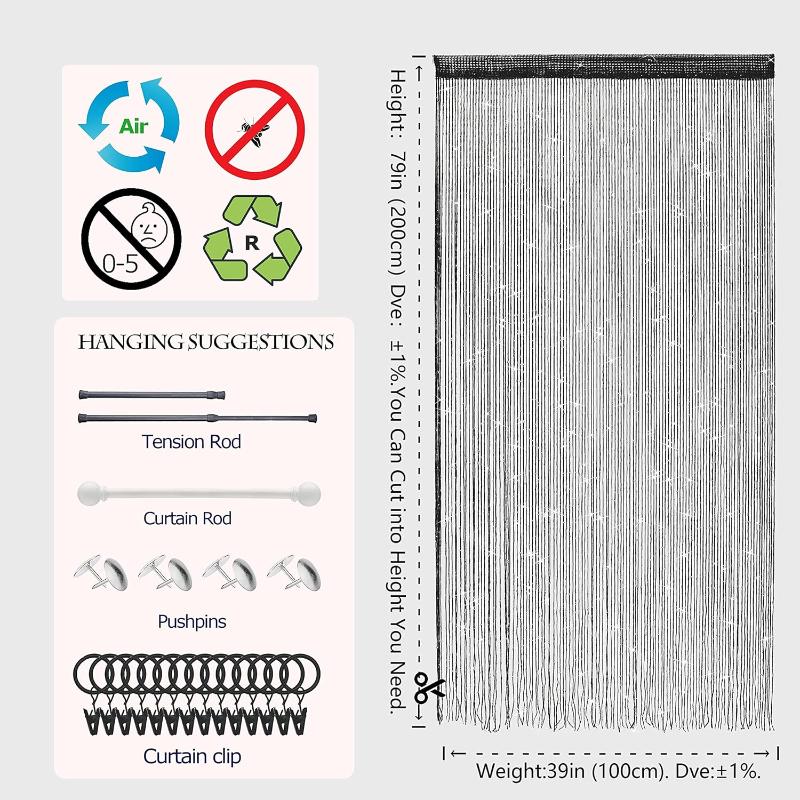 4pcs String Curtains for Doorways Glitter Beaded Curtains Door Sparkle Beads Curtain Open Closet Laundry Hanging Glisten Beads Window Girls