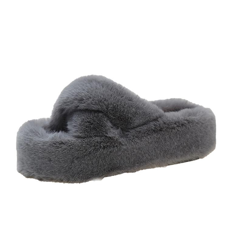 Mao Mao shoes autumn and winter new size one-character women's slippers comfortable foot cross wool shoes