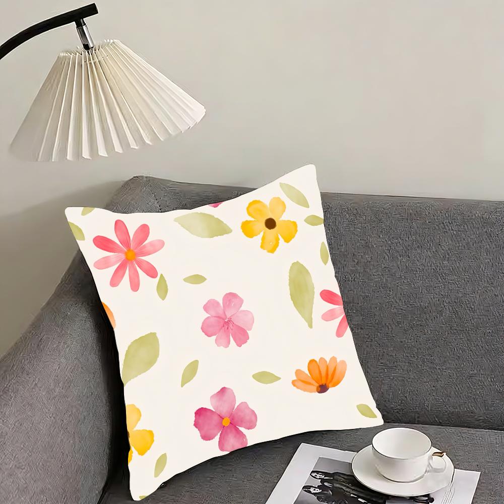 Fresh Floral Print Cushion Cover Pillowcase Ultra Soft Skin Friendly Fabric Cloud Like Comfort & Concealed Zipper Peach skin 18*18(CM)-1Pcs