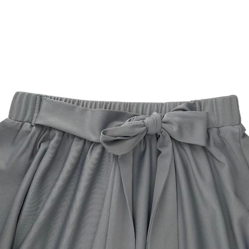 Knotting Half Skirt: 2025 New Pleated Solid Color Women's Belted European & American Style