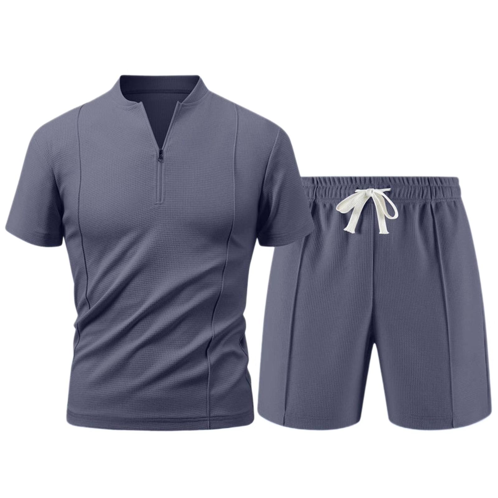 

Мужской летний спортивный комплект: футболка с коротким рукавом на молнии, шорты, повседневные брюки-двойка XL