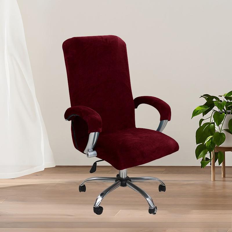 Solid Color Spandex Armchair Slipcover Removable L/XL Size Velvet Plush Stretch Computer Office Chair Cover with Armrest Cover