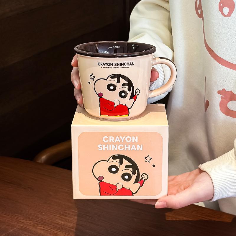 Crayon Shin China Cup Mug Girl Cute Couple Water Cup Household Breakfast Ceramic Coffee Cup Birthday Gift