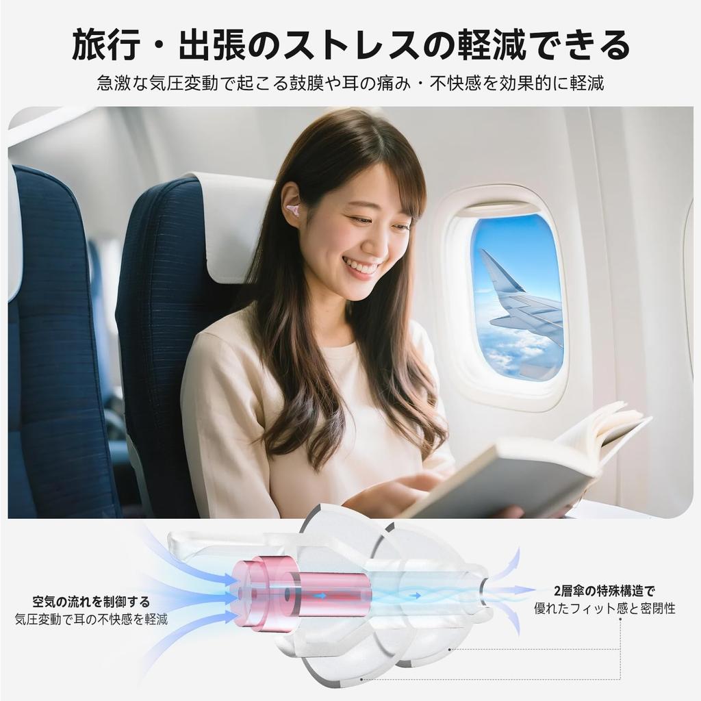Quietide Airplane Pressure Hearing Loss Earplugs for Carrying Case Japanese Instructions Q19 Blue and Pink Earplugs, Adjustment, Prevention,