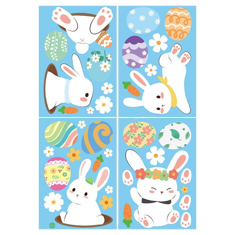 Colorful Easter Bunny & Egg Window Cling Stickers - Spring Glass Electrostatic Decor
