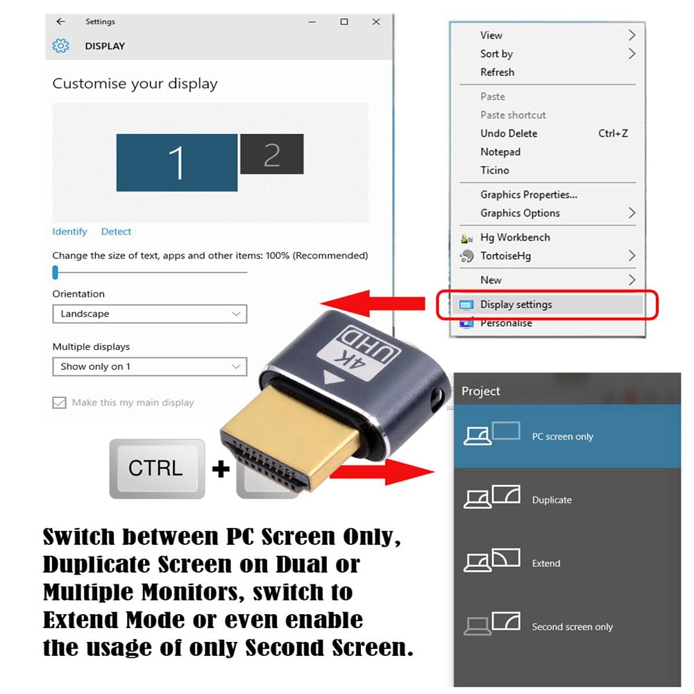 Cablecc 4K HDMI Virtual Display Adapter with DDC EDID Dummy Headless Ghost Display Emulator for HDTV 1.4 Plug, 4K@60Hz