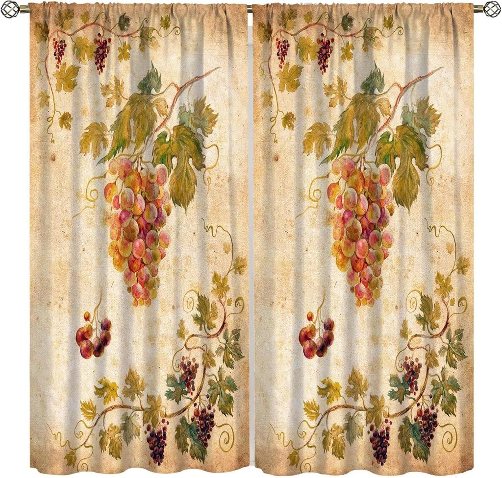 Fruit Grape Curtains, Retro Country Style Rattan Fruit Pattern Window Decoration, Suitable for Living Room, Bedroom and Kitchen