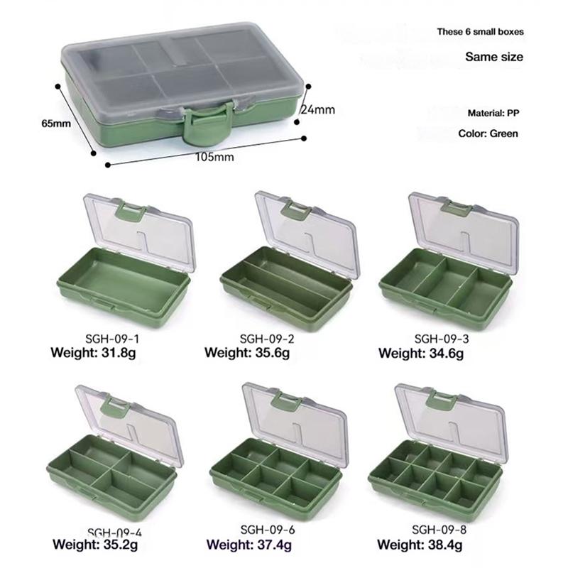 1-8 Compartments Fishing Tackle Box 10.5*6.5cm, Plastic Storage Organizer with Transparent Lid, Green Case for Carp Angling Accessories
