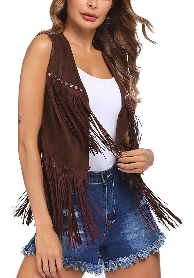 

Women s 2023 Suede Tassel Vest - Mid-Length, No-Button Design XXL темные хаки