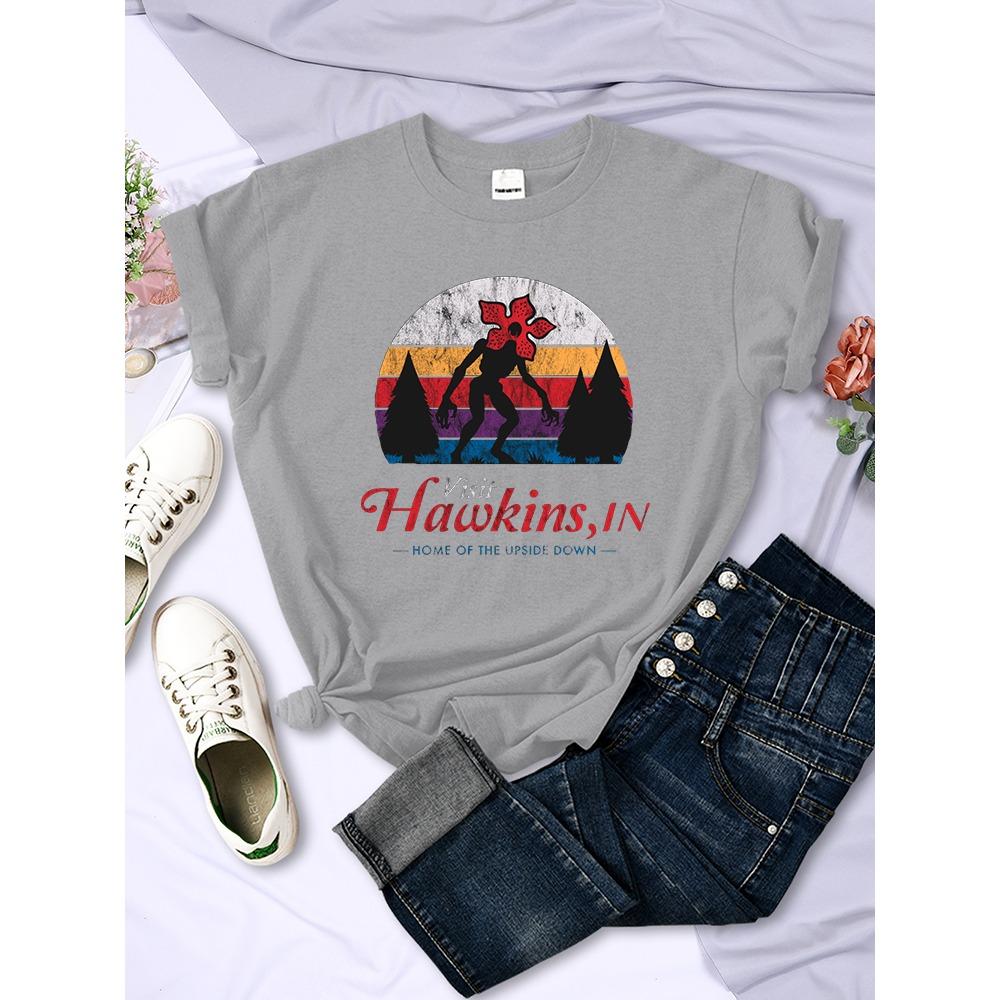 Visit Hawkins Retro Outdated T-shirt Women's Summer Casual T-shirt Fashion Street Top Hip Hop Personalized Women's T-shirt