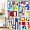 Striped Fabric Bathroom Shower Curtain-Modern Simple Polyester Waterproof Blue Grey Abstract Line Pattern With Hook