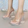 Women's 12CM Fashion Car Model Heels - Sexy Transparent Thick Heel Crystal Slippers, Non-Slip Square Toe Wedding & Party Shoes