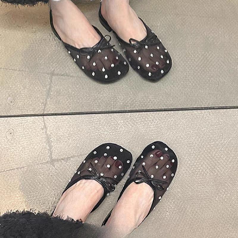 Fashion Flats Bow Slippers Women Crystal Sandals Mules Shoes Woman Flip Flops Summer 2025 New Casual Slides Designer Dress Mujer Zapatos
