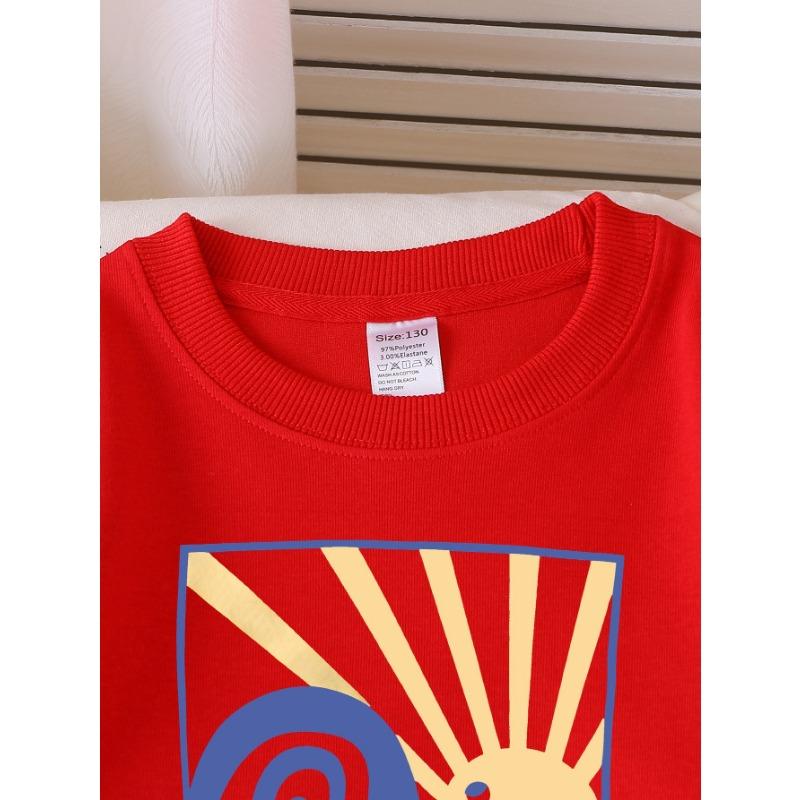 European sizes Girls' Long-Sleeve Round Neck Sweatshirt "Dream Chaser Sun" Print, Spring/Autumn, Casual, Daily & Sports.