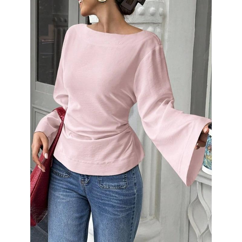 TIFICY Women's Fashion Casual Spring Autumn Solid Color Print Long Sleeve One shoulder Blouses & Shirts