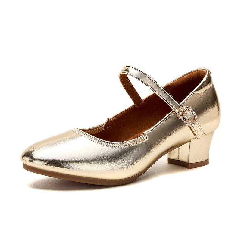 3.5cm 5.5cm Breathable Comfortable Shallow Soft Leather Shoes Mary Janes 2025 Spring Med Block Heels Shoes for Dance Office Mom