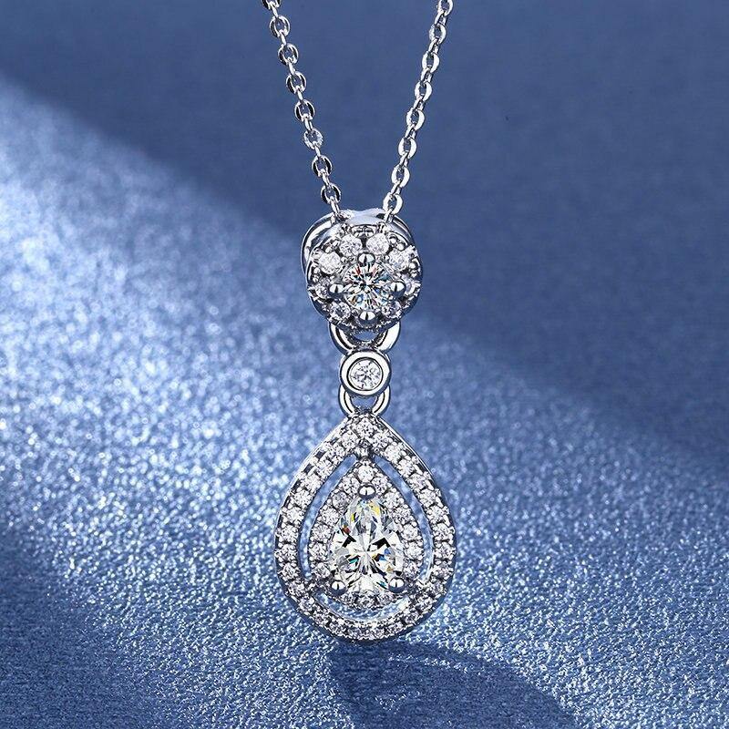 Elegant Teardrop Shaped Pendant Necklace Collarbone Chain, Pear Shaped Synthetic Zircon Pendant, Eye-catching Jewelry for Women, Anniversary Gift