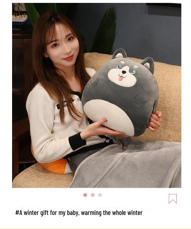 Soft Cute Cartoon Animal Hand Warmer 3-in-1 Pillow Blanket for Office Naps