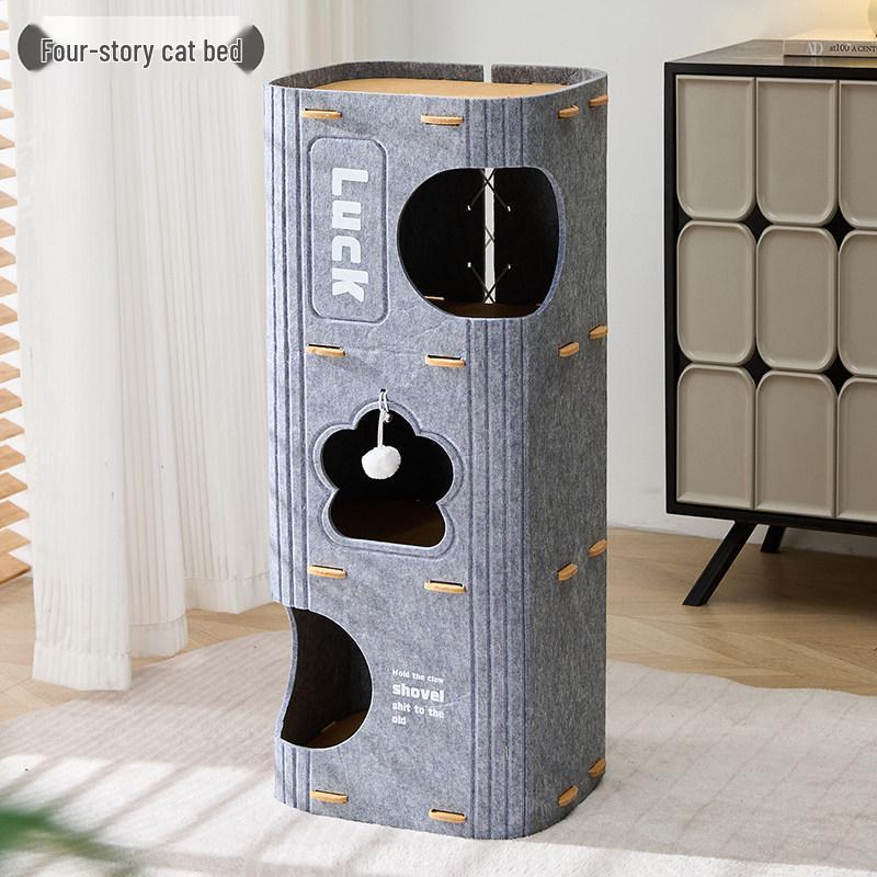 Four Seasons Multi-Layer Cat Condo with Enclosed House and Scratch Board