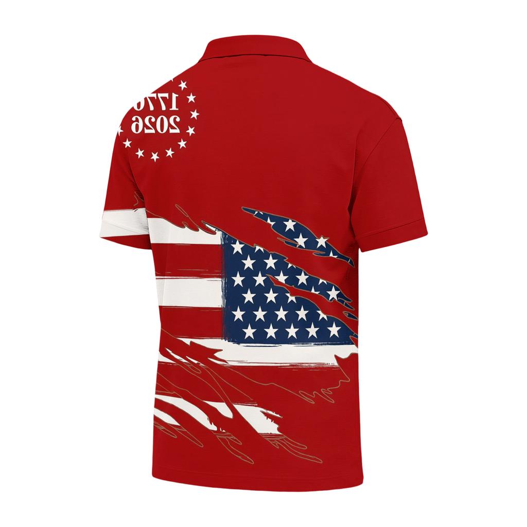 Men's Short Sleeve Polo Shirt 250th Anniversary Commemorative USA Flag Print Patriotic Sports Shirt 1776 to 2026 Celebration Apparel