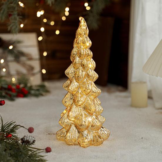 Glitter Christmas Tree Table Lamp LED Light-Up Decoration with Star Topper Festive Centerpiece for Home & Office Decor
