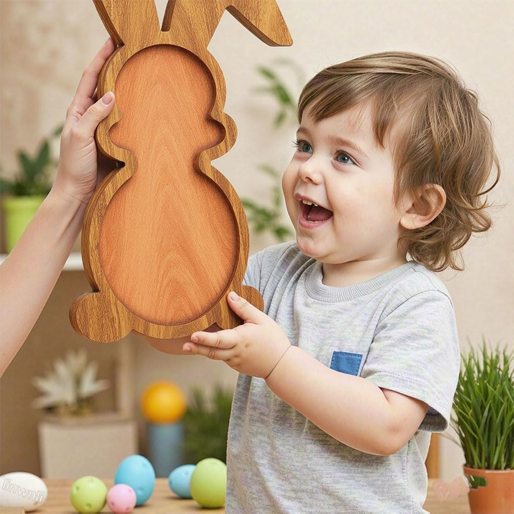 Farmhouse Bunny Serving Wood Trays (Set of 1),Nesting Rabbit-Shaped Wooden Charcuterie Serving Platters for Easter or Spring Rustic Decorative