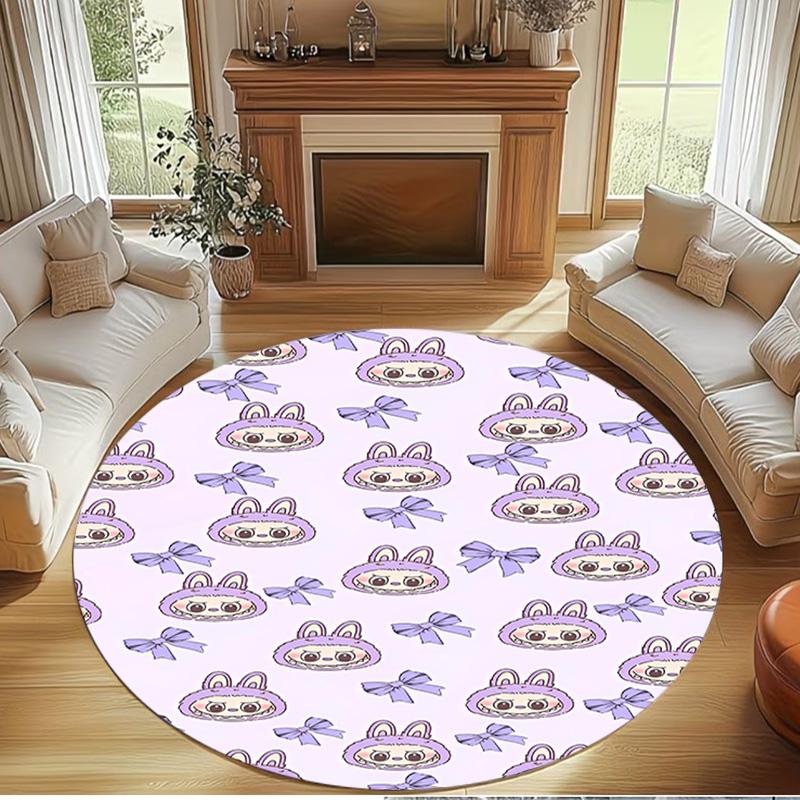 Labubu Print Round Rug, Washable Floor Carpet, For Entryway Dorm Laundry Room Office Study, Home Decor Birthday Christmas Gift